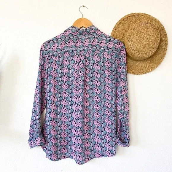 Banana Republic Pink Green Floral Button Up Shirt XS - Picture 8 of 9